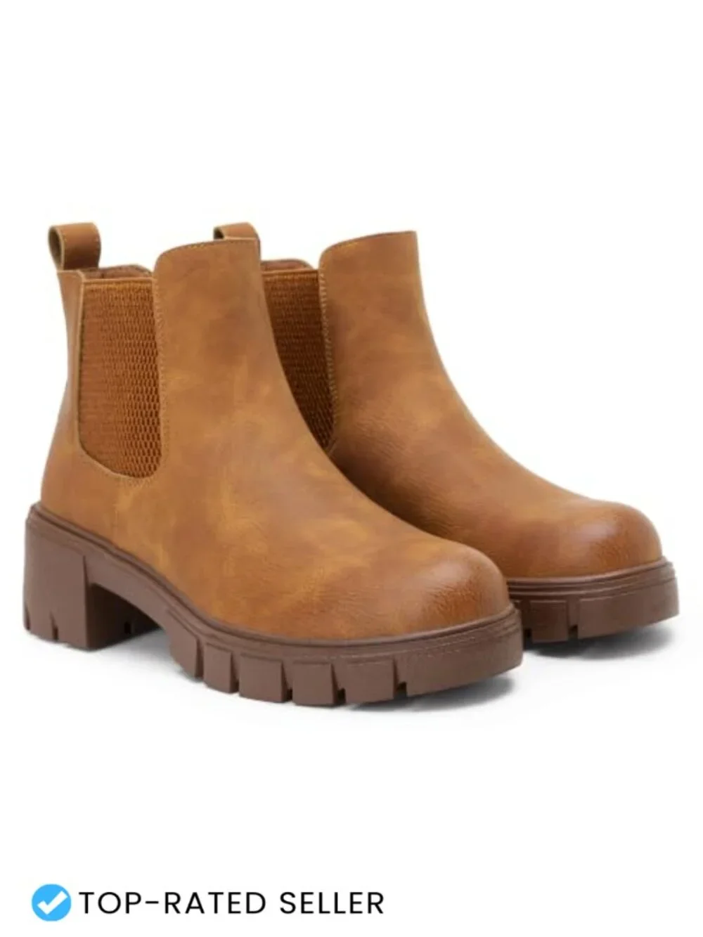 Women's Chelsea Ankle Boots Faux Leather Slip On Chunky Platform Memory Foam